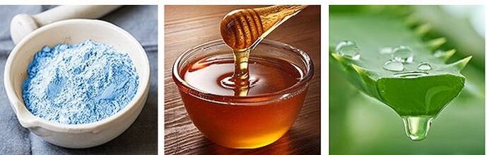 blue clay, honey and aloe vera juice to treat back pain
